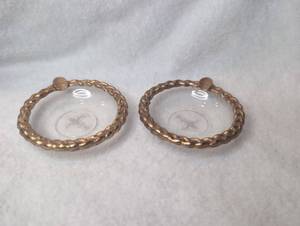 lot 3021 image: Pair of Glass Ashtrays with Twisted Trim and Etched Fleur-de-Lis
