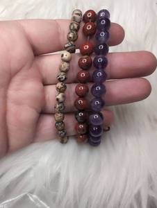 lot 4506 image: Beaded Bracelets Red Purple Tan Spheres - 3 ct