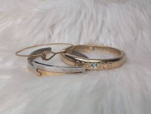 lot 4508 image: Gold Tone Bracelets with AMORE Text and Stone Detail - 3 ct