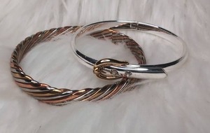 lot 4511 image: Bangle Bracelet Set Twisted Metal and Buckle Designs - 2 ct