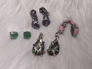 lot 4522 image: Gemstone Earring Collection Green Pink Multicolor Stones - 4 ct