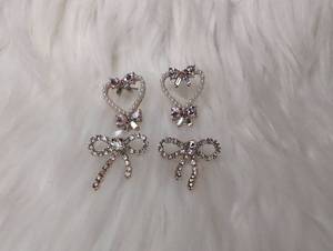lot 4523 image: Rhinestone Heart and Bow Earrings - 2 pairs