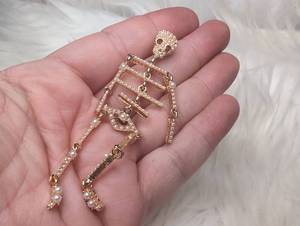lot 4526 image: Long Skeleton Charm Earrings with Rhinestones&nbsp