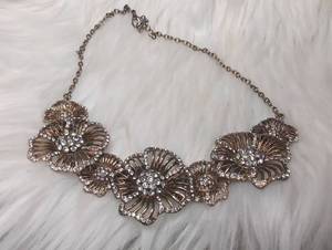lot 4528 image: Statement Bib Necklace with Floral Medallions and Rhinestones