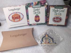 lot 5001 image: Longaberger Tie-On Accessories Lot 4 Pieces All American, Easter, Maple Leaf, and Nativity