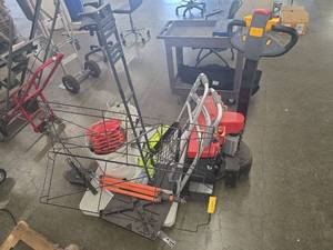 lot 194 image: Electric Pallet Jack- non working with misc. contents.