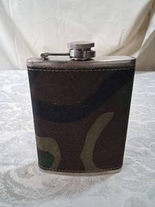 lot 35 image: Fujima 8 oz Stainless Steel Hip Flask with Camouflage Canvas Wrap