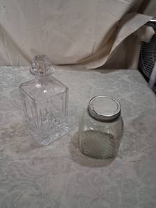 lot 37 image: Block Crystal Hand-Blown Hand-Cut Square Decanter with Stopper