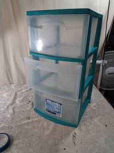 lot 58 image: Sterilite 3-Drawer Plastic Storage Tower in Teal
