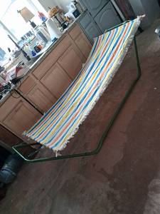lot 64 image: Striped Canvas Hammock with Steel Stand