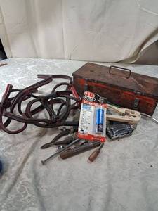 lot 96 image: Red Metal Tool Box with Assorted Tools and Accessories