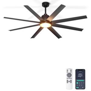 lot 4071 image: Phylluz Ceiling Fan with Lights, 65 Outdoor Ceiling Fan with Remote & APP Control, Dimmable, Black Modern Ceiling Fans for Patio Living Room Garage Shop - Retail $120