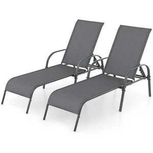 lot 4077 image: Giantex 2 Pack Patio Lounge Chair, Outdoor Chaise Lounge with 5 Adjustable Backrest, Sturdy Steel Frame, Sunbathing Recliner, Tanning Chair for Beach, Outside, Yard, Balcony, Pool Chairs (2,Dark Gray) - Retail $170