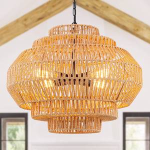 lot 4083 image: OCWHT 23.6 Rattan Chandelier Dinning Room Pendant Light Fixture Boho Chandelier Boho Hanging Light Large Basket Light Woven Rattan Pendant Light for Kitchen Island Bedroom Farmhouse Living Room - Retail $300