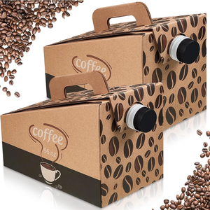 lot 30159 image: 10 Pack Disposable Coffee Dispenser Box 96 oz - Thick Hardboard Insulated Coffee to Go Container with Handle & Lids, Hot Cold Bulk Beverage Dispenser for Parties, Catering, Take Out - Retail $0