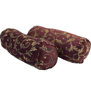 lot 30162 image: Blazing Needles Corded Jacquard Chenille Bolster Pillow, 20 x 8, Burgundy Vines, 2 Count - Retail $0