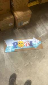 lot 30178 image: The Pool Is Open Arrow Sign - Retail $15