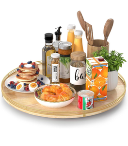 lot 30180 image: 21-Inch Wooden Lazy Susan Turntable Premium Oak & Iron, Extra Large Rotating Serving Tray for Dining Table, Kitchen Countertop, Farmhouse D�cor, Spice Rack, Charcuterie & Entertaining - Retail $0