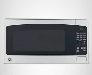 lot 30188 image: GE Countertop Microwave Oven,1, 200-watt Capacity, 2.0 Cubic Ft., 8 Auto Setting Cooking Settings, Child-Lock Technology, Kitchen Essentials for the Countertop, Dorm Room or Apartment, Stainless Steel - Retail $0