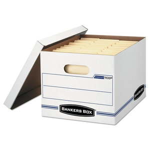 lot 30190 image: Bankers Box STORFILE Storage Box LetterLegal Lift-off Lid WhiteBlue 12Carton 00703 - Retail $70