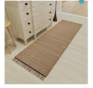 lot 31162 image: Eco Crave Jute Runner Rug 2.6x8 ft Handwoven Boho 100% Natural Jute Diamond Pattern Runner, Indoor High-Traffic HallwayEntryway Accent Rug, Non-Slip, Eco-Friendly for Kitchen, Living Room, Bedroom - Retail $0