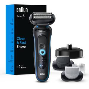 lot 3860 image: Braun Electric Shaver for Men, Series 5 5150cs, Wet & Dry Razor, Turbo Shaving Mode, Foil Shaver, with Beard Trimmer, Body Groomer and Charging Stand, Blue - Retail $120