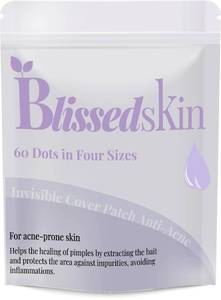 lot 3885 image: BLISSED SKIN Invisible Pimple Patches for Face - Hydrocolloid Acne Patches with Tea Tree Oil - Gentle, 60 Effective Zit Patches in Four Sizes - Retail $13