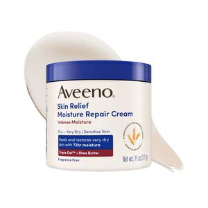lot 3891 image: Aveeno Skin Relief Intense Moisture Repair Body Cream with Triple Oat & Shea Butter Formula, Moisturizing Cream Heals & Restores Very Dry Skin with Long-Lasting Moisture, Fragrance-Free, 11 Oz - Retail $15
