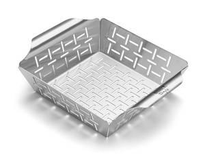 lot 3970 image: Weber Style Small Stainless Steel Vegetable Basket Durable Grill Basket for Side Dishes, Fits All Weber Grills, Silver - Grill Accessory - Retail $25