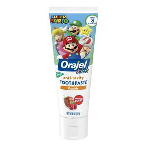 lot 3982 image: 2 pack Orajel Kids Super Mario Anti-Cavity Fluoride Toothpaste  Natural Berry Flavor  4.2oz Tube - Retail $10