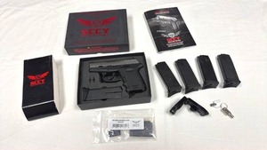 lot 1 image: SCCY CPX2 9mm pistol in original box with 5 ten round magazines, a child proof trigger lock and 2 keys
