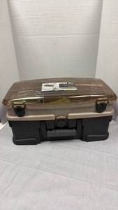 lot 57 image: Tackle box with gun cleaning supplies