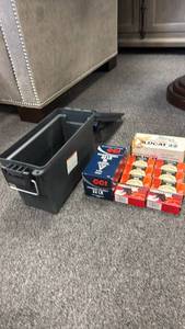lot 129 image: Plastic ammo can with .22  ammo all full boxes