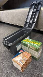 lot 130 image: Plastic ammo can with .22  ammo all full boxes