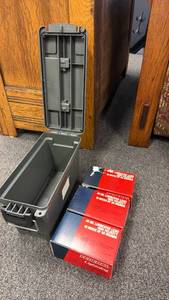lot 131 image: Plastic ammo can with .22  ammo all full boxes