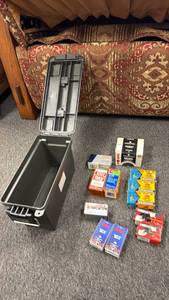 lot 132 image: Plastic ammo can with .22  ammo all full boxes