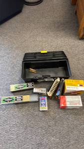 lot 133 image: Plastic toolbox with ammo (closed boxes are full boxes)