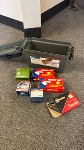 lot 137 image: Plastic ammo can with ammo (closed boxes are full boxes)