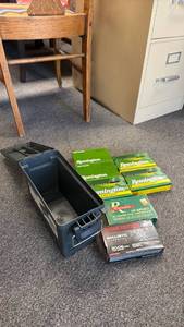 lot 138 image: Plastic ammo can with ammo (closed boxes are full boxes)