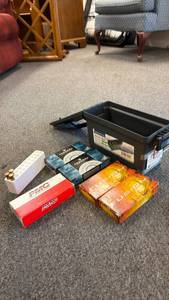 lot 139 image: Plastic ammo can with ammo (closed boxes are full boxes)