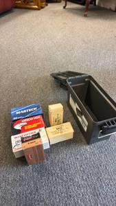 lot 140 image: Plastic ammo can with ammo (closed boxes are full boxes)