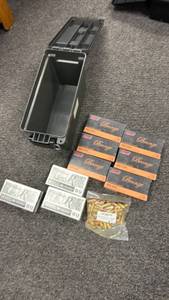 lot 144 image: Plastic ammo can with ammo (closed boxes are full boxes)