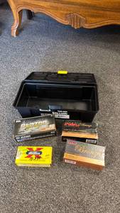lot 146 image: Plastic toolbox with ammo (closed boxes are full boxes)