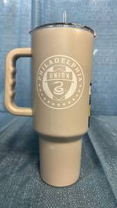 lot 2032 image: Philadelphia Union MLS Stainless Steel Travel Tumbler with Handle and Straw