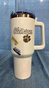 lot 2038 image: Clemson Tigers 40 oz Insulated Tumbler with Handle and Straw