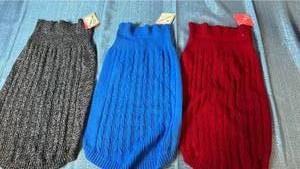 lot 2128 image: St. Johns Bark Cable Knit Dog Sweaters Set of 3