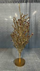 lot 8012 image: Target Gold Tinsel Tree with Red Ball Ornaments 24 Inch