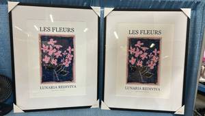 lot 8018 image: Les Fleurs Lunaria Rediviva Framed Floral Poster Print 24x30 - Set of 2