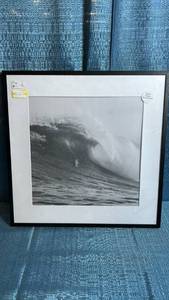 lot 8034 image: Black and White Big Wave Surfing Framed Photography Print