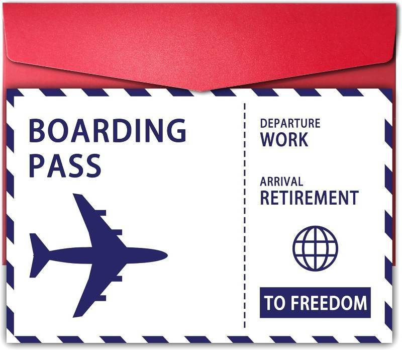 lot 63997 image: Funny Retirement Boarding Pass Card, Unique Farewell Gift Card for Coworker Leaving Job, Humorous New Journey Ticket Style Present for Office Friend or Boss